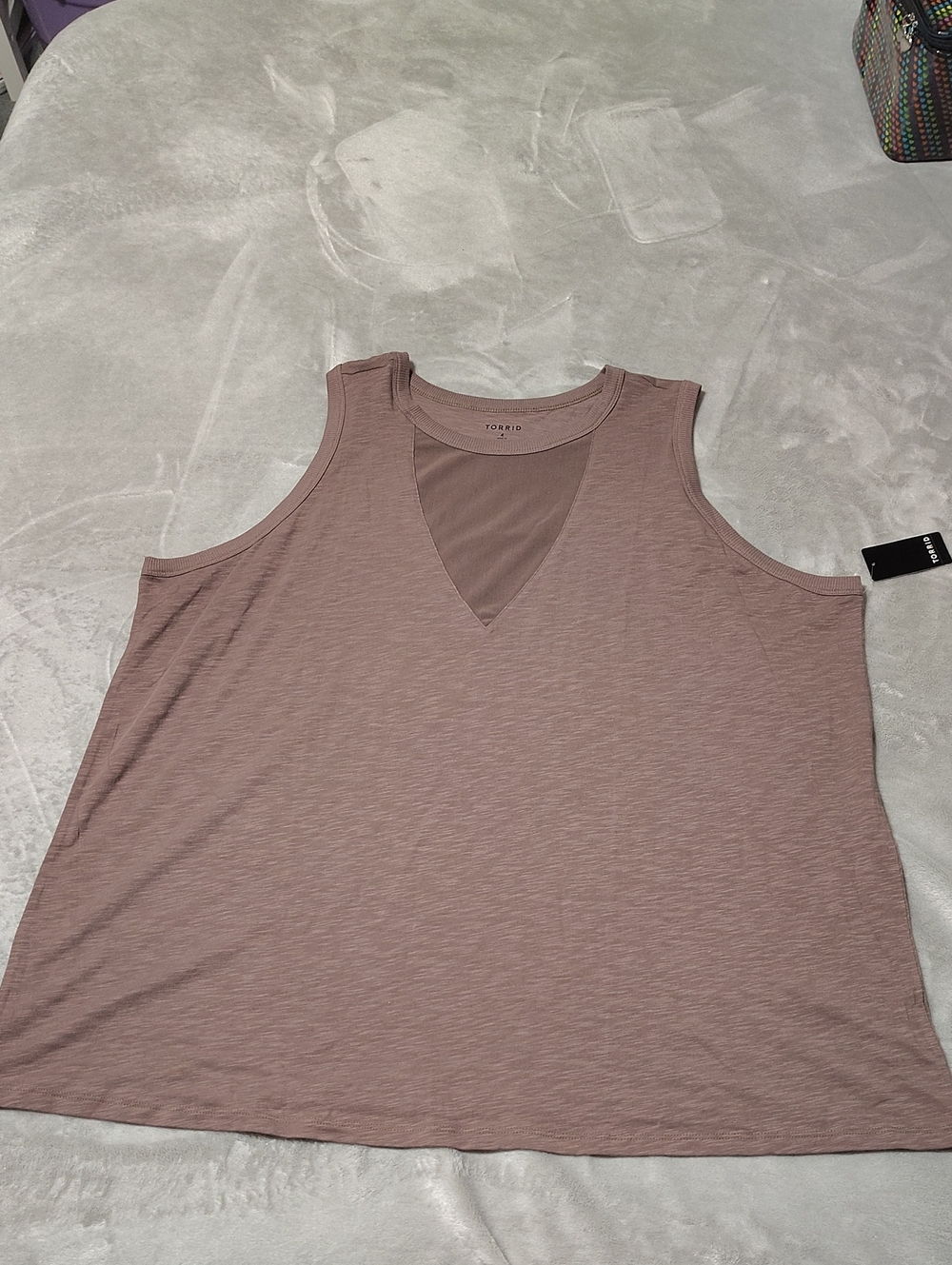 Torrid Brown Tank With Mesh V Neck Size 4